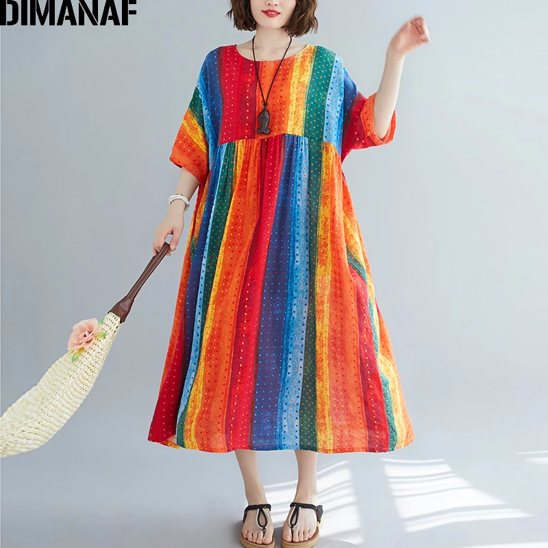 

Женское Хлопковое платье с принтом DIMANAF, свободный пляжный сарафан оверсайз, повседневная одежда для отдыха, летняя одежда