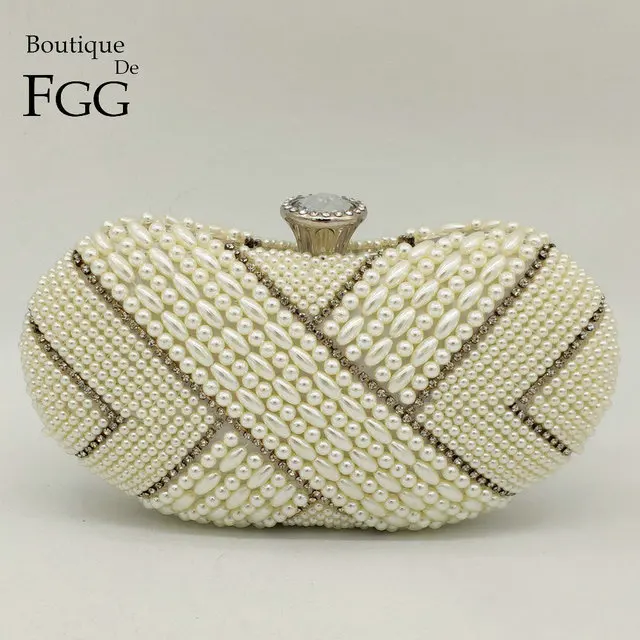 MIL1181-BEI Boutique De FGG элегантная жемчужная застежка белые женские вечерние сумки с бисером официальные свадебные вечерние сумки и кошельки Сумка-клатч невесты - Цвет: MIL1181-BEI