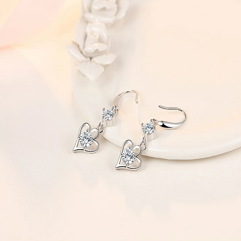 HuiSept Fashion 925 Silver Earrings Jewellery Long Style Heart-shaped Zircon Gemstone Drop for Female Wedding Wholesale | Украшения и