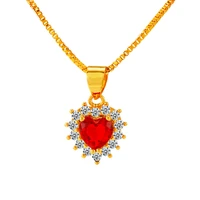 real 24k gold green red crystal love heart pendant necklaces jewelry gold chain link wedding necklace for women 2020