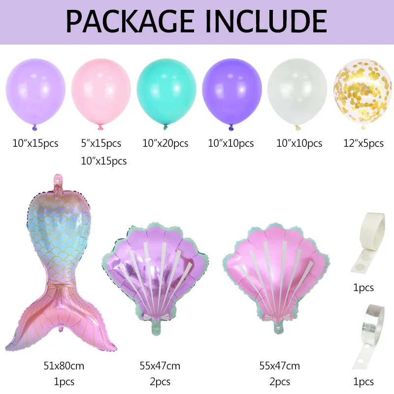 Cadena de arco de cola de sirena para ni&ntilde;os y ni&ntilde;as, suministros de fiesta de feliz cumplea&ntilde;os, tema de sirena, decoraci&oacute;n de fiesta, 97 unids/set por Set-1