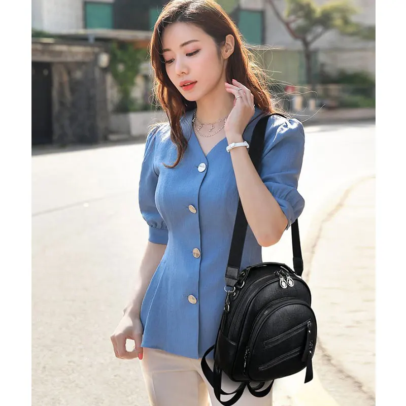 Многофункциональный кожаный рюкзак для девочек школьная сумка женские кожаные