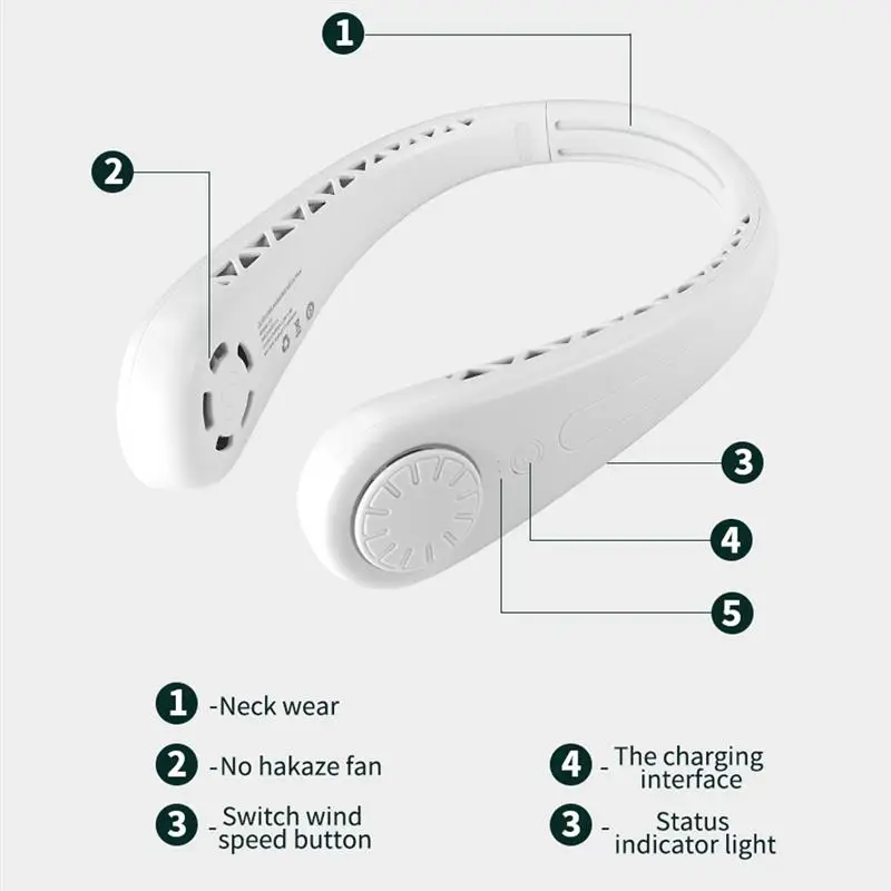 

Fan Without Blades Portable Neck Fan 3 Speeds 32 Air Outlet Adjustment Width Rechargeable Neck Hanging Fan For Home Outdoor