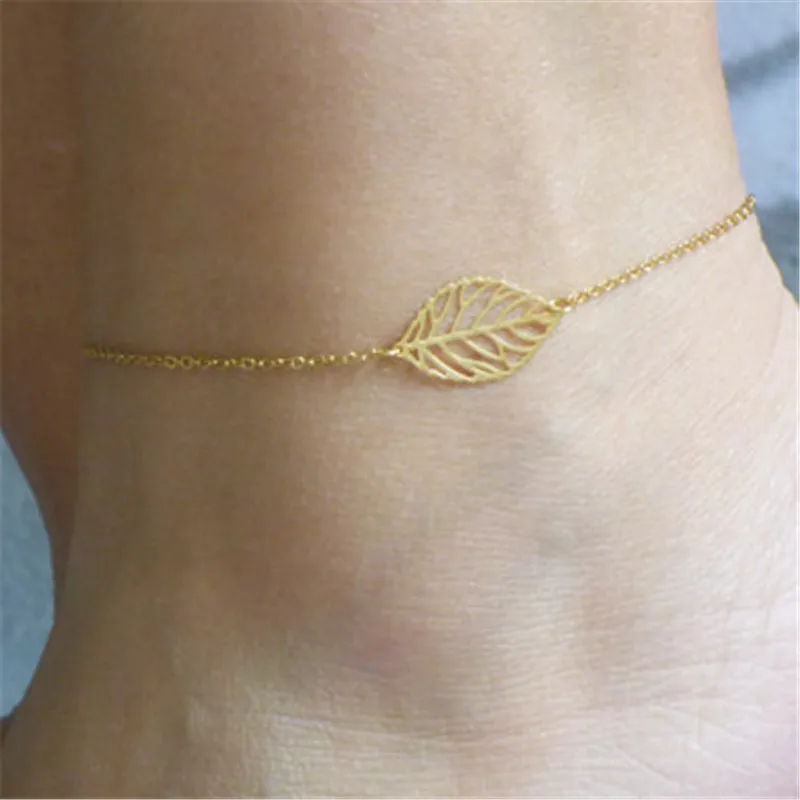 Trendy Gold Color Leaf Anklet Feet Bracelet For Women Beach Footwear Vintage Anklets Boho Style Party Summer Jewelry New | Украшения и