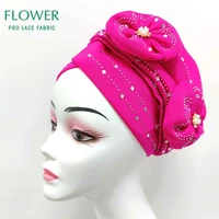 rose red beads and rhinestones headtie ready head wraps nigerian gele already made ankara for african elegant women turban cap