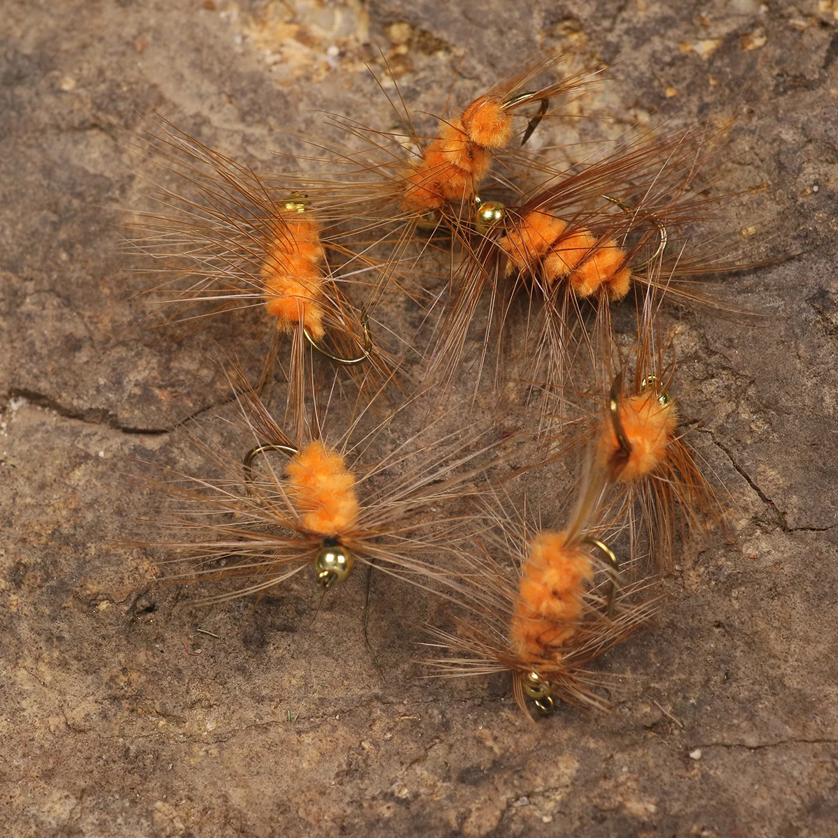 Wifreo 6 шт. 10 # бусины головки коричневые Hackle оранжевые шерстяные черви насекомые