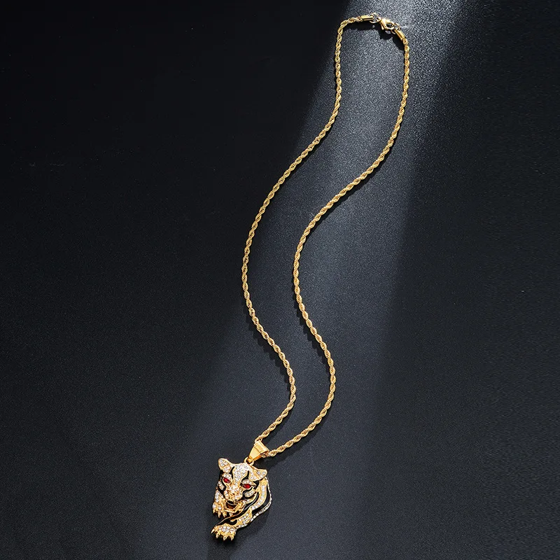 

Xishan New Red Eye Tiger Pendant with 4mm Rope Chain Bling Iced Out Cubic Zircon Men 's Pendant Hip Hop Fashion Jewelry Gifts