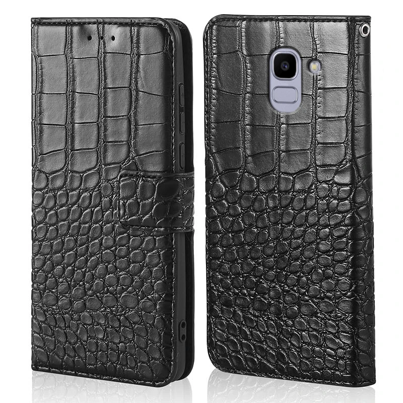 

DOERXLON Retro Leather Soft Case for Samsung Galaxy J6 2018 J600 EU Version Crocodile grain Flip Wallet TPU Cover