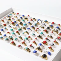 wholesale 20pcslot vintage turquoise stone geometry gold silver plated rings for women mix style fashion jewelry party gift