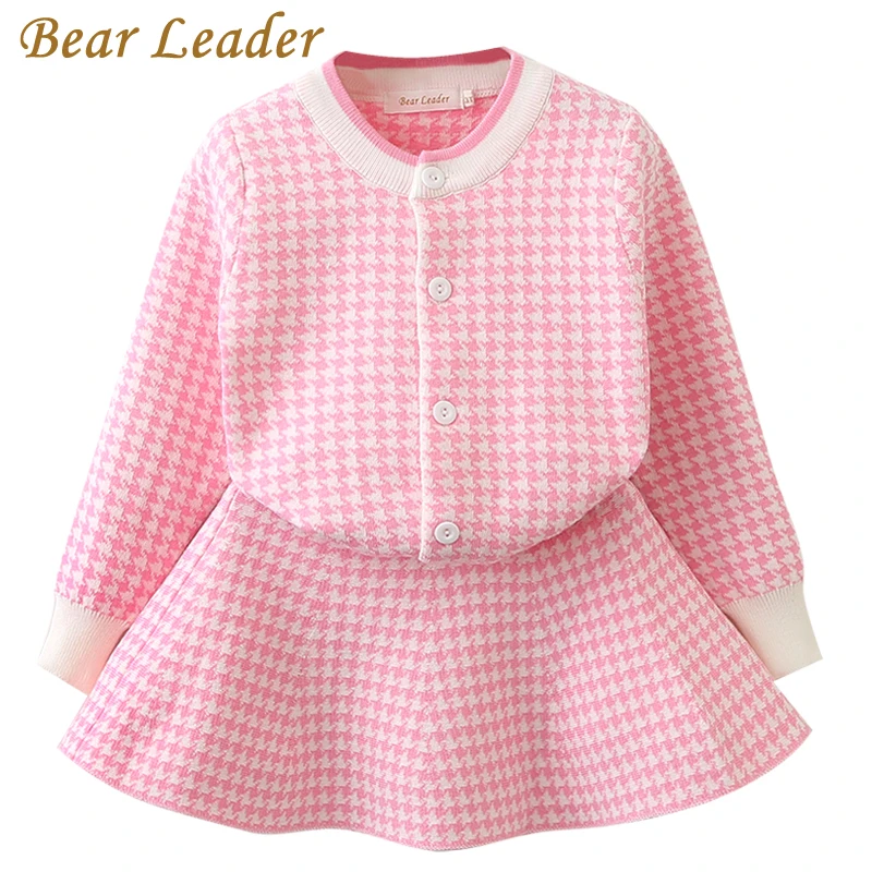 Bear Leader/нарядное платье для девочек новые зимние детские платья для девочек трикотажная детская одежда с длинными рукавами милый фруктовый узор, Vestido, 2 шт