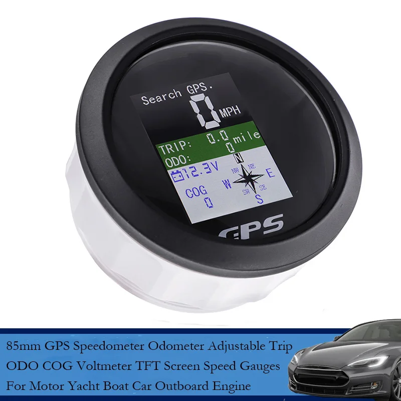 

85mm TFT Screen GPS Speedometer Odometer Adjustable Trip ODO COG Speed Gauge Voltmeter For Motor Yacht Boat Car Outboard Engine