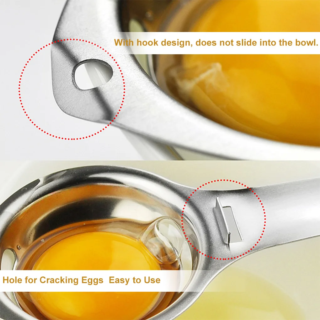 

Egg Separator Egg White Yolk Filter Separator Sieve Kitchen Gadget Cooking Tool Hook Egg Separator Stainless Steel