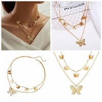 chain jewelry necklace fashion butterfly gold color multilayer women vintage pendant