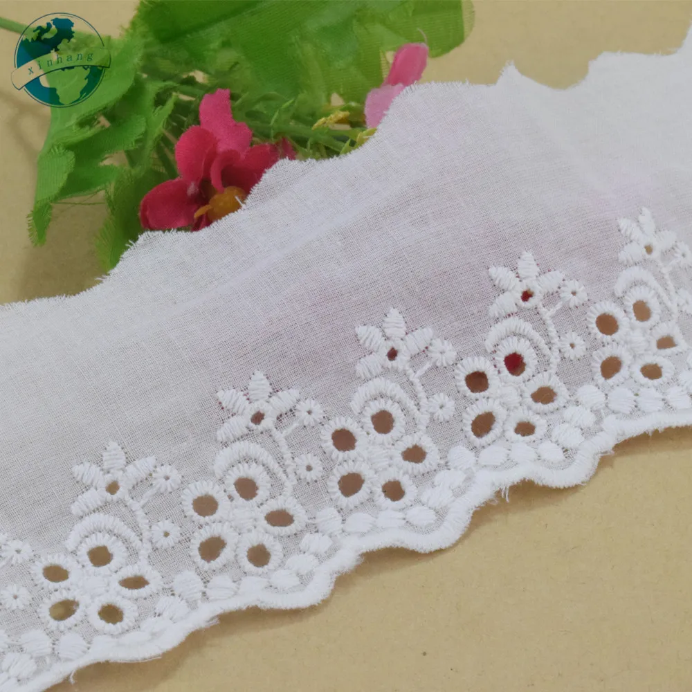 Белая кружевная хлопчатобумажная вышитая тесемка шириной 7 см ткань для шитья