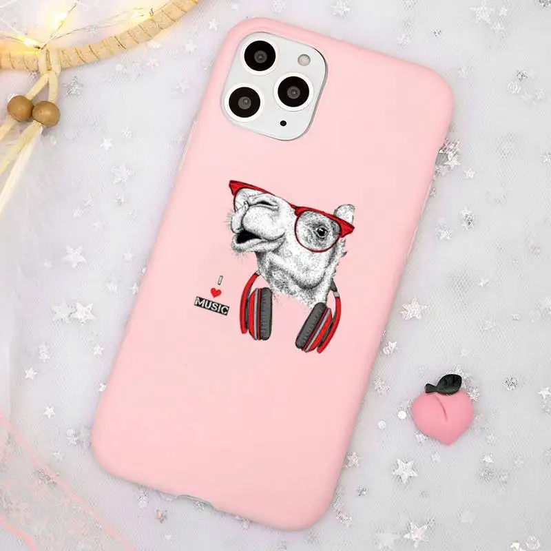 

Music-loving animals Phone Case Candy Color Pink for iPhone 11 pro XS MAX 8 7 6 6S Plus X 5S SE 2020 XR