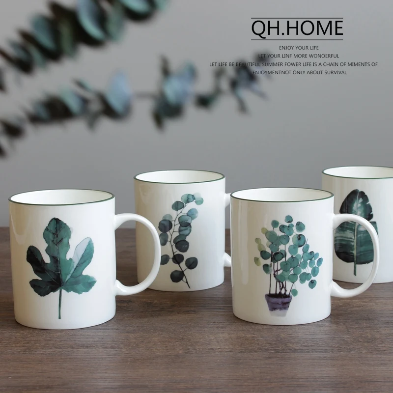 

WHYOU Green Plant керамическая кружка для воды молоко простая Скандинавская маленькая свежая пара литературная