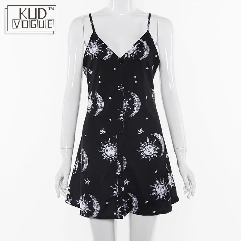 Готическое темно эстетическое винтажное мини платье с принтом черной Луны