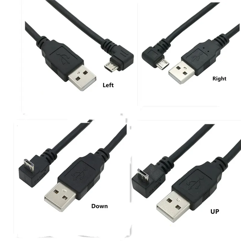 Up & Down & Left & Right Angled 90 Degree USB Micro USB Male to USB male Data Charge connector Cable 25cm 50cm for Tablet 5ft 1m images - 6