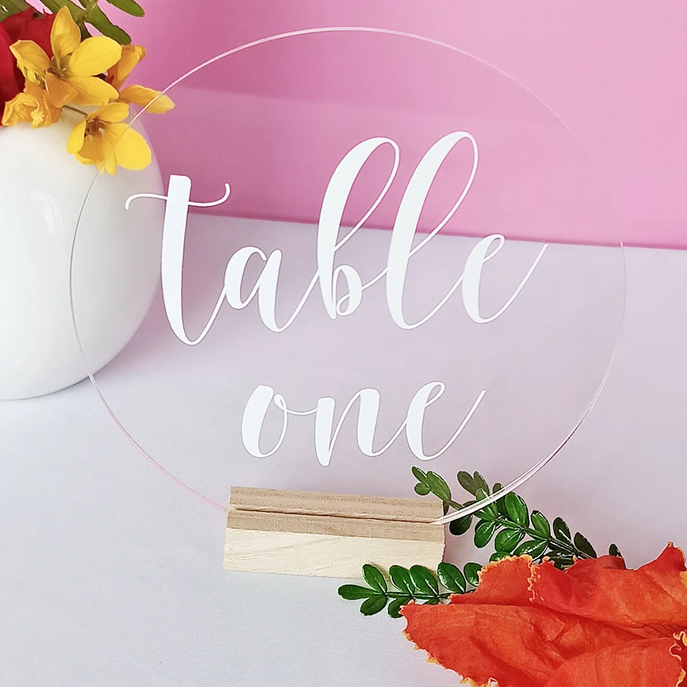 Round Acrylic Wedding Table Number with Wood Base Personalized Sign Modern Decor | Дом и сад