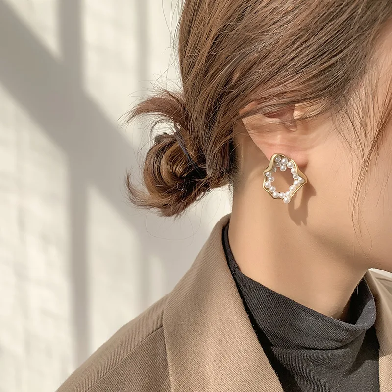 FFLACELL 2019 новые корейские шикарные простые металлические серьги с искусственным