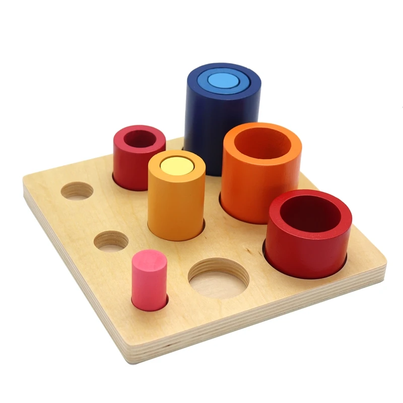 Juguetes Educativos de madera Montessori para ni&ntilde;os, bloques de clasificaci&oacute;n de c&iacute;rculos, cilindros, colores cognitivos-2