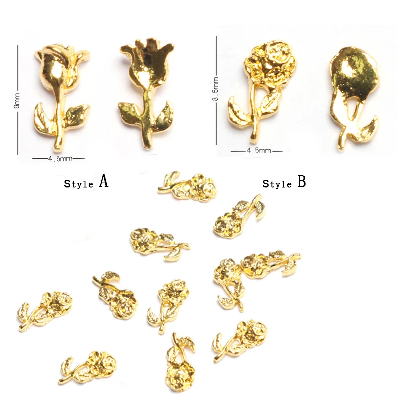 

Metal Alloy Rose Flower Golden 3D Alloy Nail Art Decorations