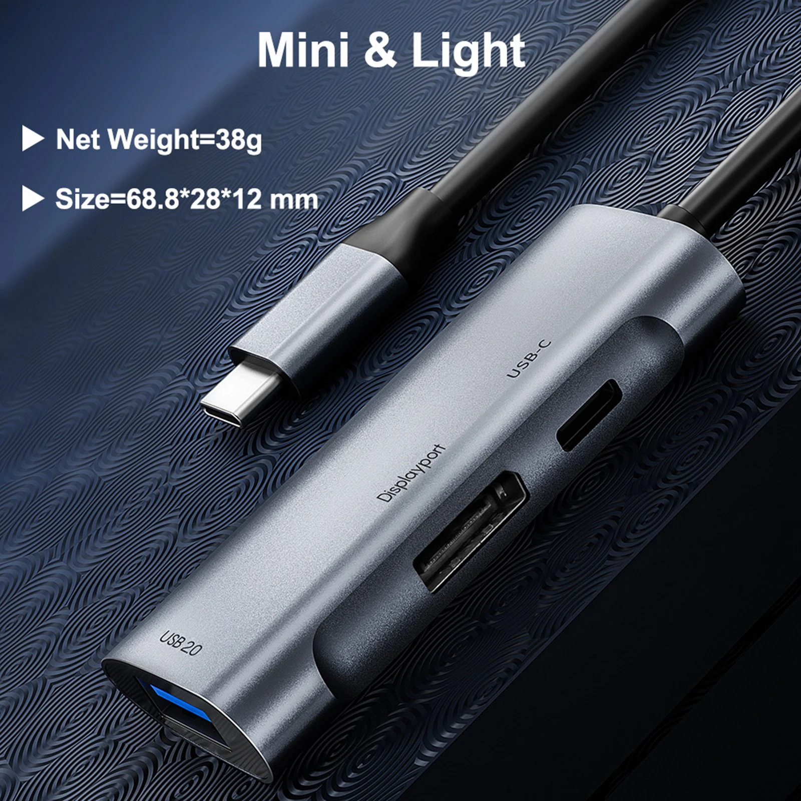 

Slim USB C to Display Multiport Adapter 480Mbps USB-C Charging Port 60W PD Charger for MacBook Pro Laptop Tablet