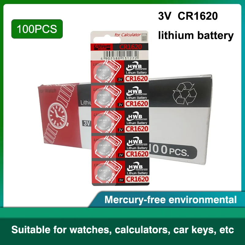 

100pc cr1620 3v button cell coin ECR1620 DL1620 5009LC KCR1620 BR1620 LM1620 lithium li-ion batteries For Eaxell