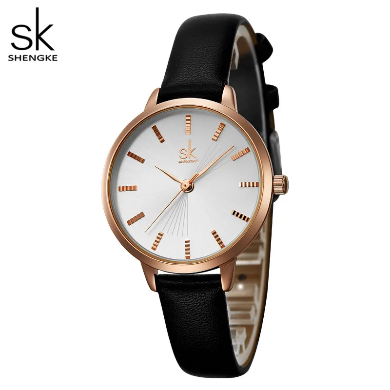 Shengke Новые поступления черный ремешок Rosegold чехол бизнес стильные женские часы