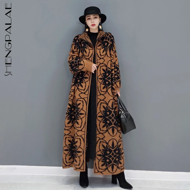 

SHENGPALAE модное Однотонное шерстяное пальто женское зимнее 2021 Новое свободное однобортное пальто с отворотом и длинным рукавом для женщин