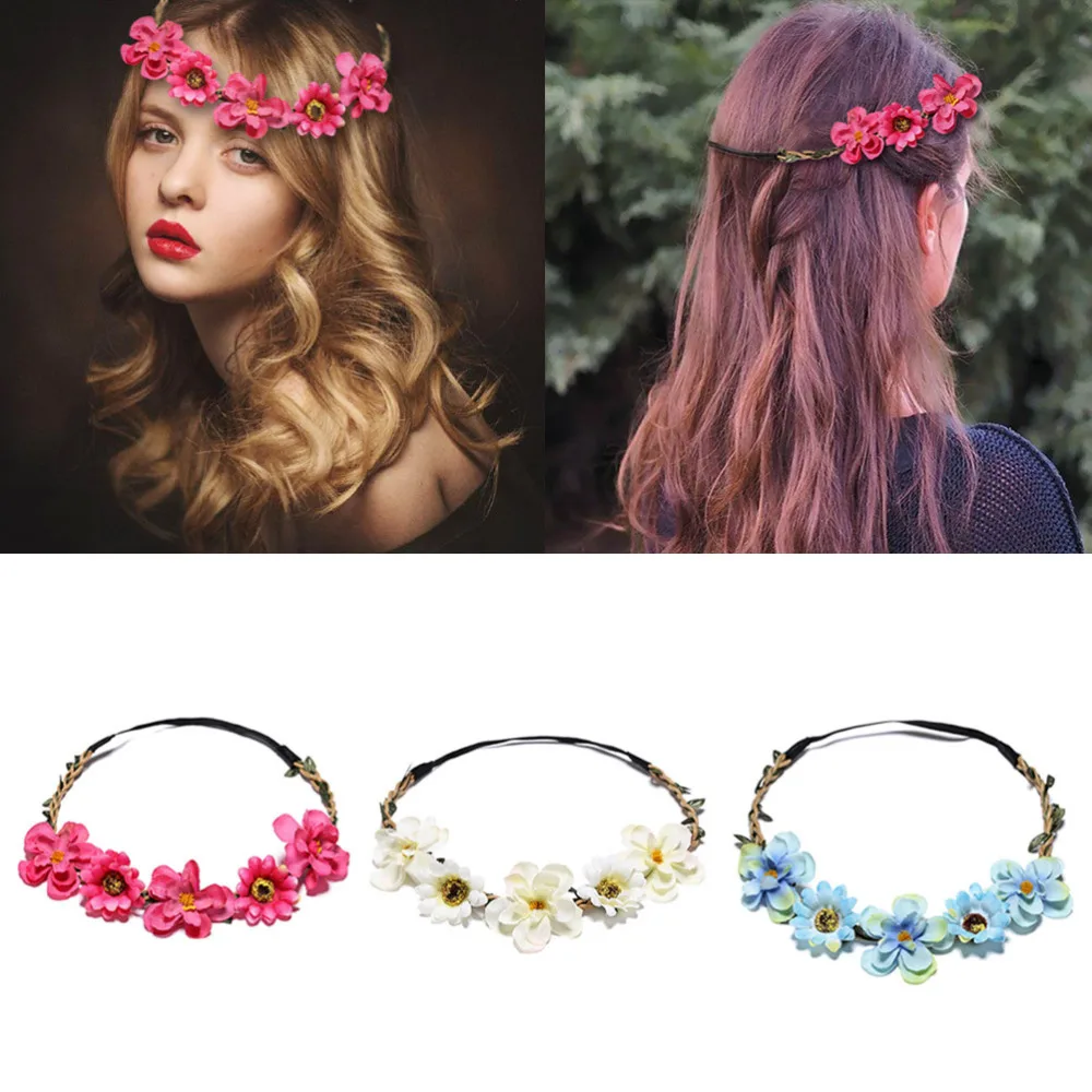 M MISM женская свадебная Цветочная повязка на голову для девочек Boho головной убор с цветами детские повязки на голову аксессуары для волос свадебный веночек пляжная гирлянда