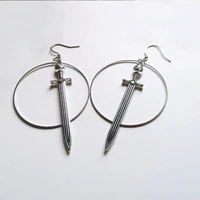 swords metal hoop earrings witchy warior pagan vikin alternative gothic medieval silver color classic tarot cards gift women