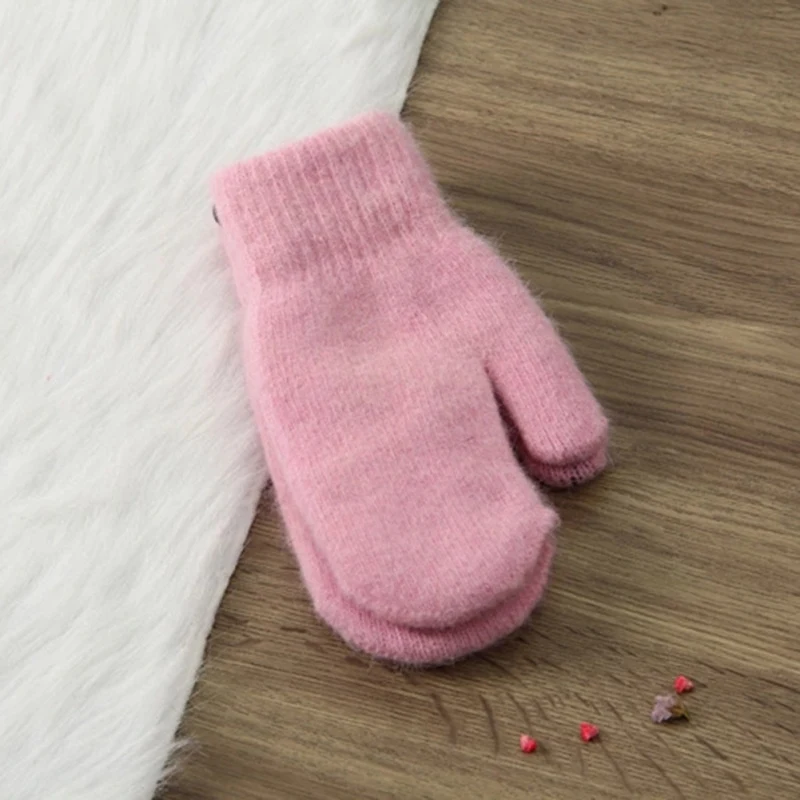 pink Зимние Утепленные двухслойные перчатки из кроличьего меха, вязаные теплые рукавицы в рубчик - Цвет: pink