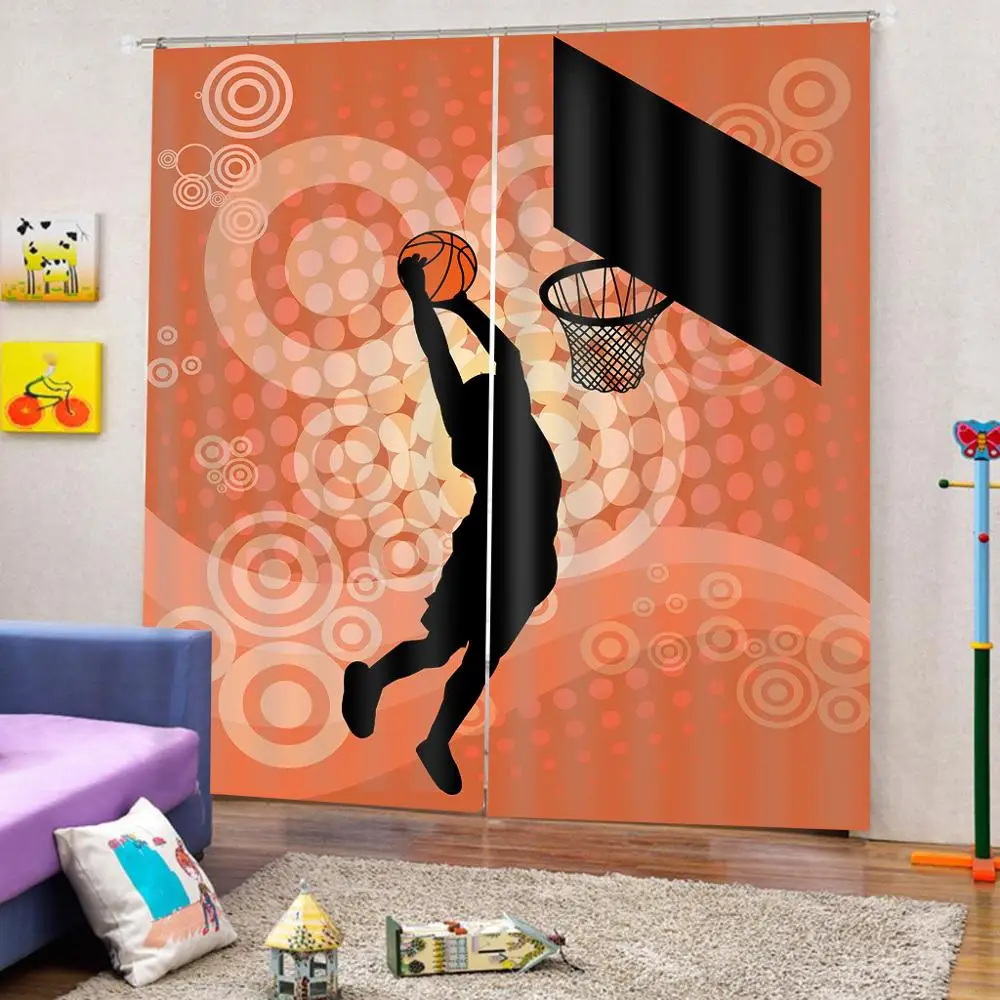 Баскетбольные спортивные оранжевые занавески для комнаты большие Оконные