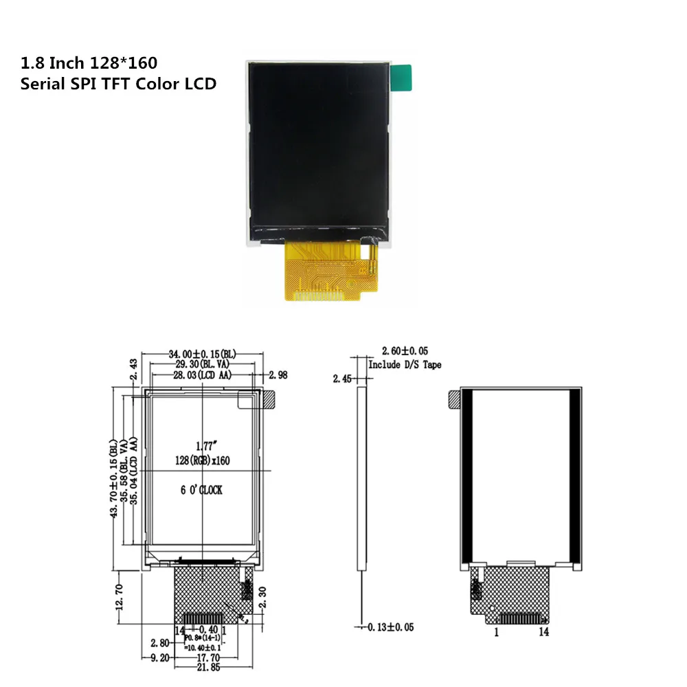 1,8 дюймовый 128*160 последовательный цветной ЖК-модуль SPI TFT 128x16 ...