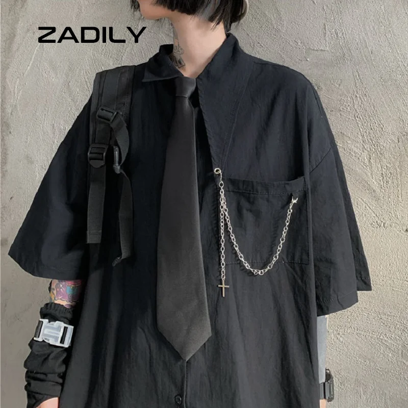 Женская блузка с коротким рукавом и завязкой на пуговицах в готическом стиле