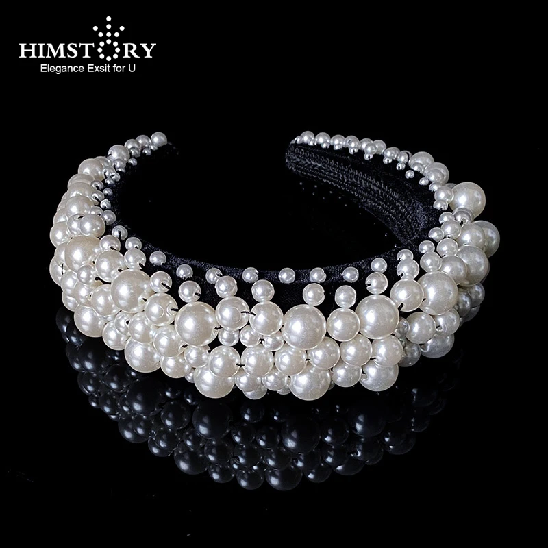 

HIMSTORY Handmade Baroque Full Pearl Tiara Headband Luxury Diamante Hairband For Women Girls Bridal Wedding Hair Accessories