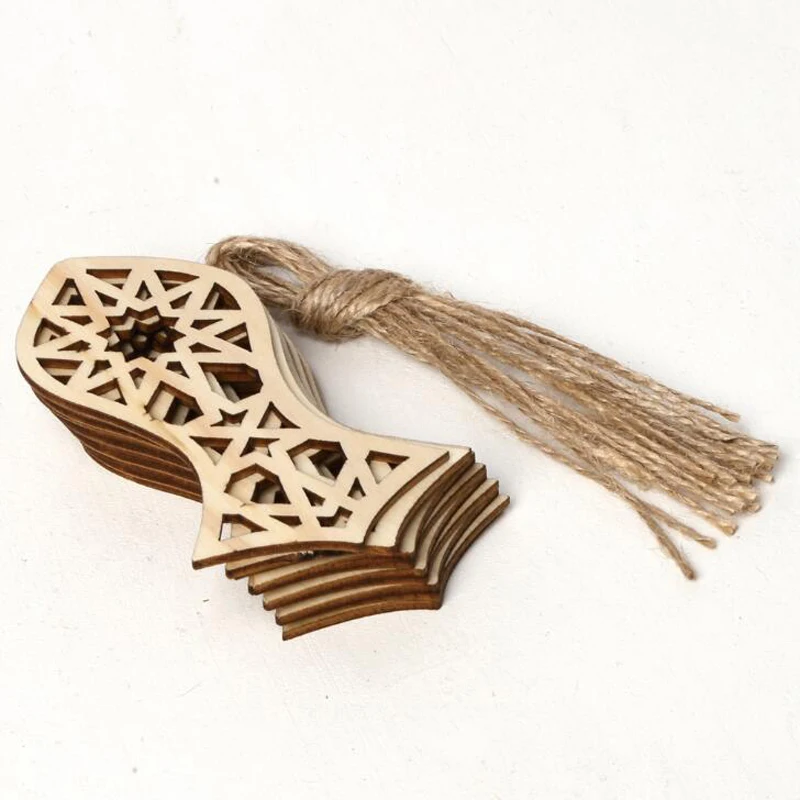 

10Pcs Ramadan Mubarak Wood Hanging Pendant Eid Hajj Mubarak Ornament Hang Tags Wooden Craft Ramadan Kareem Muslim Home Deco