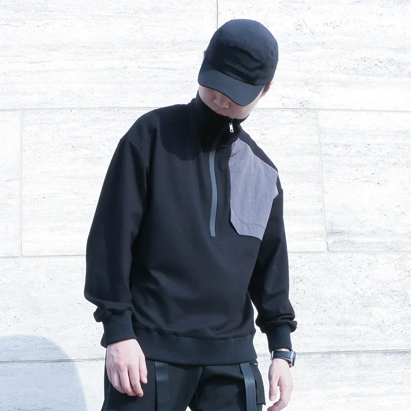 SILENTSTORM Techwear мужской черный пуловер на молнии оверсайз водолазка в стиле хип хоп