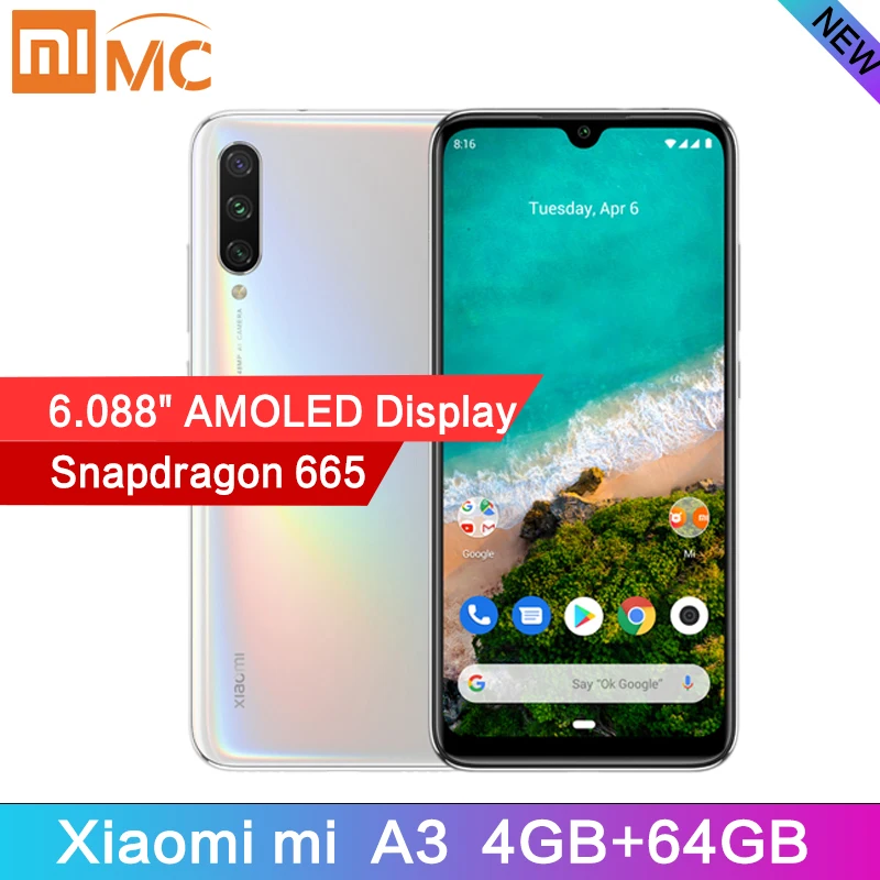 Новое поступление Xiaomi Mi A3 6 088 &quotAMOLED 4GB 64GB 48MP Смартфон Snapdragon 665 Восьмиядерный экран