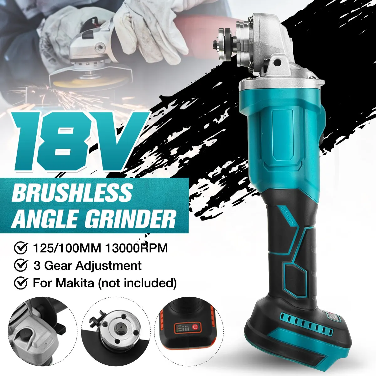 

800W Brushless Cordless Impact Angle Grinder 100/125mm Variable Speed For Makita Battery DIY Power Tool Cutting Machine Polisher