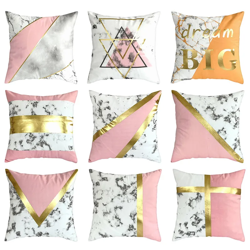 Fuwatacchi Pink Gold Foil Cushion Cover Heart Letter Geometric Pillow cover for Home Chair Sofa Decorative Pillows 45*45cm | Дом и сад