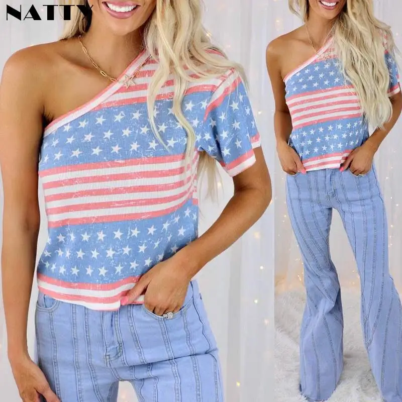

Women Casual Loose short Sleeve Print Pullover T-shirt Shirts Sweatshirt Women's Print Off-shoulder Sleeve Top