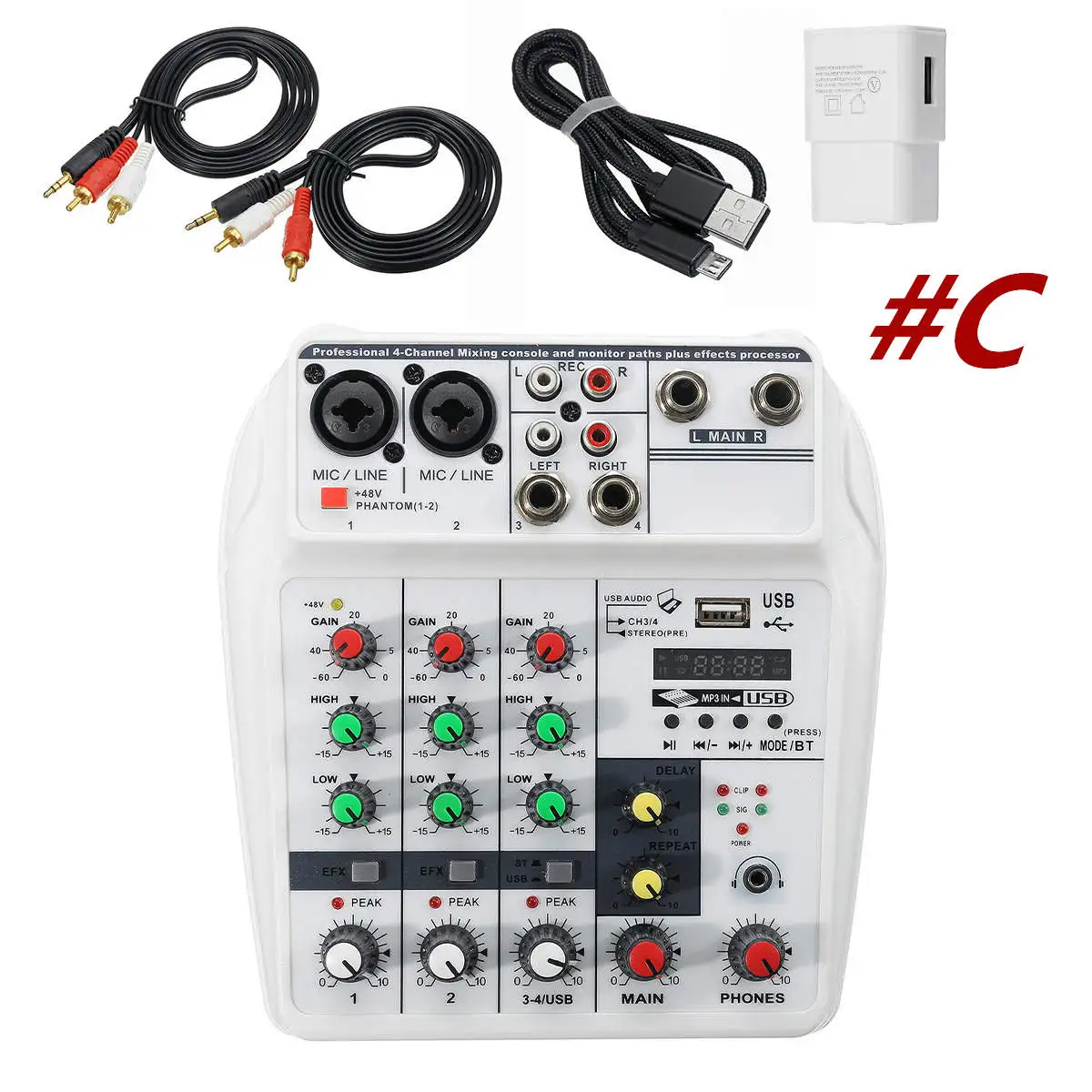 4 Channel bluetooth Sound Mixing Console Record 48V Phantom Power Monitor Professional USB Audio Mixer for Home KTV Studio