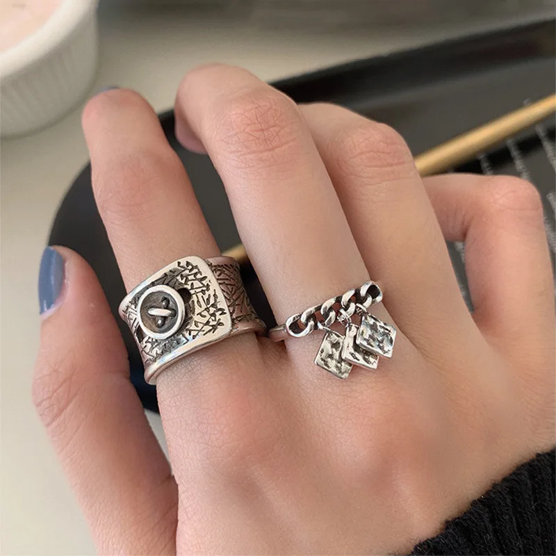 

FMILY Minimalist 925 Sterling Silver Personalized Button Ring Retro Fashion Creative Square Jewelry for Girlfriend Gifts