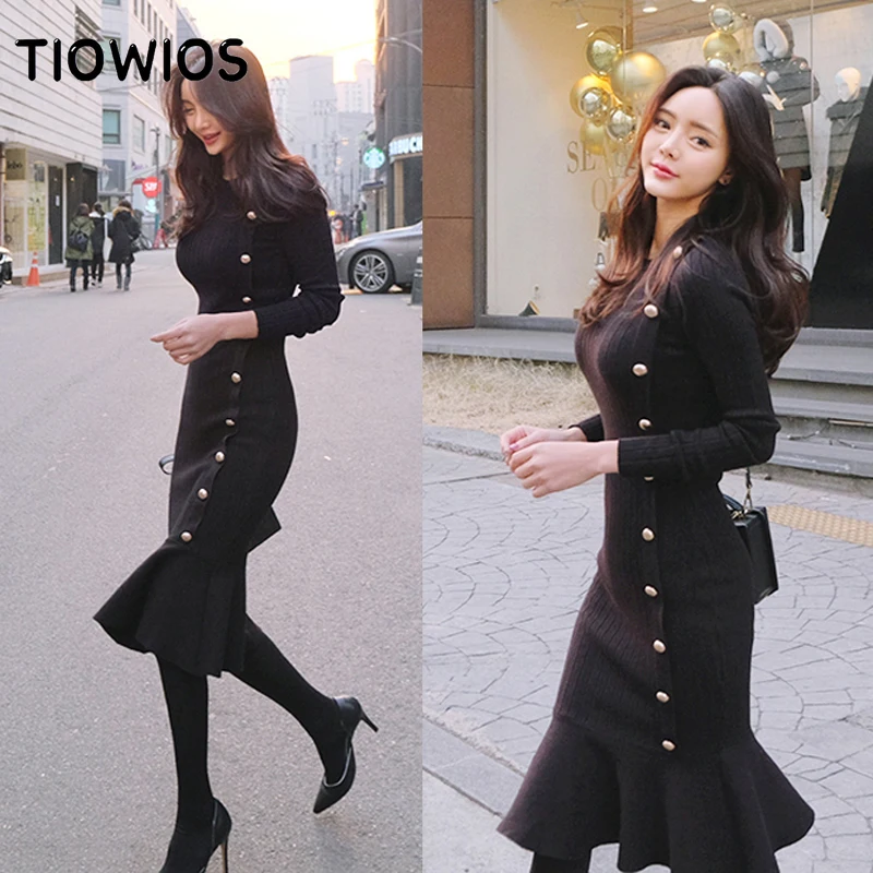 

Корейская версия обтягивающего темпераментного длинного свитера, юбки, трикотажное платье-годе