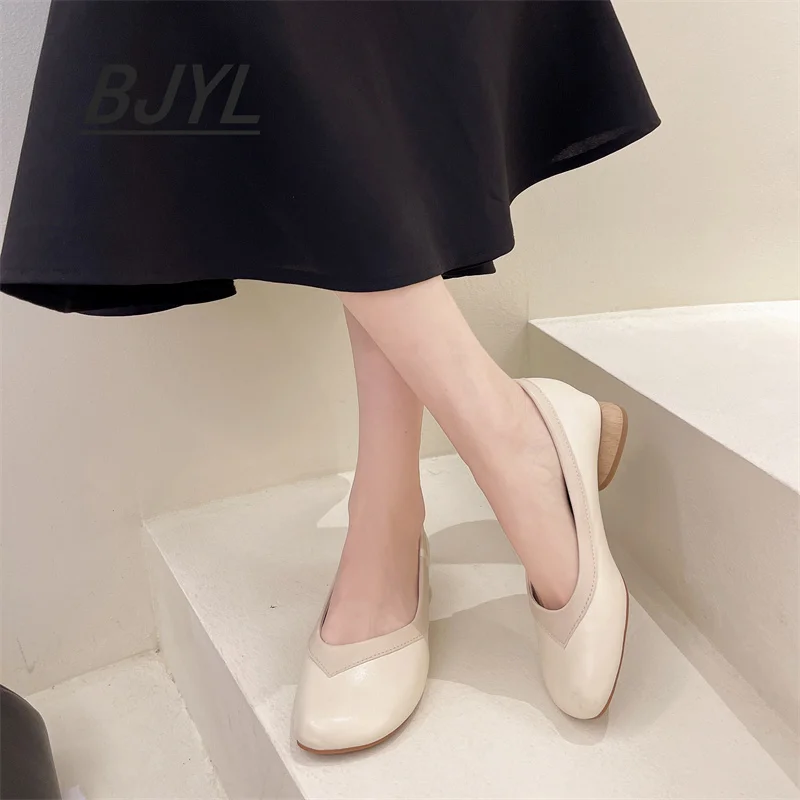 

Women's 2021 spring and autumn new shallow mouth mid-heel simple and versatile gentle one-step single shoes women's shoes
