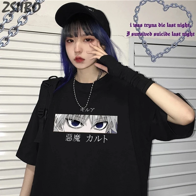 

Harajuku Hunter X Hunter Anime Unisex Cool Print Men's Tshirt Killua Zoldyck Devil Eyes Short Sleeve T shirt Men Casual T-shirts