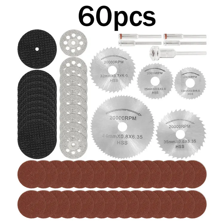 

60pc Diamond Cutting Discs Sanding Grinding Wheel Circular Saw Blade Woodworking Metal Dremel Mini Drill Rotary Tool Accessories