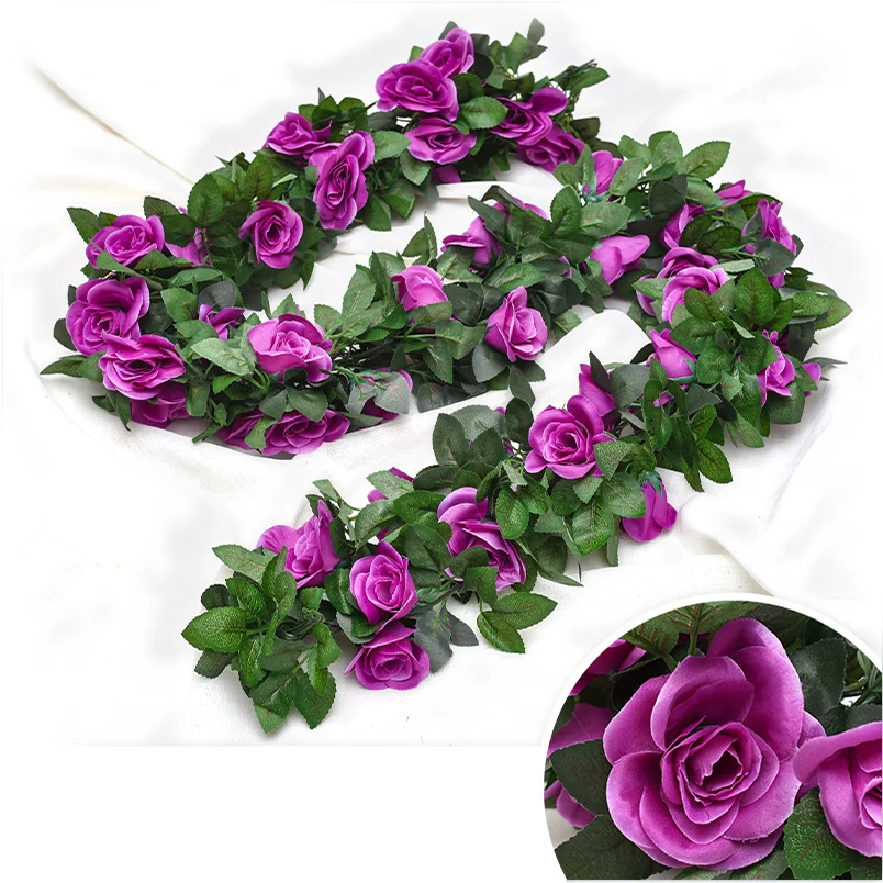 

16 flower head 1pcs silk artificial rose vine wall hanging flower decoration rattan fake plant leaf wreath